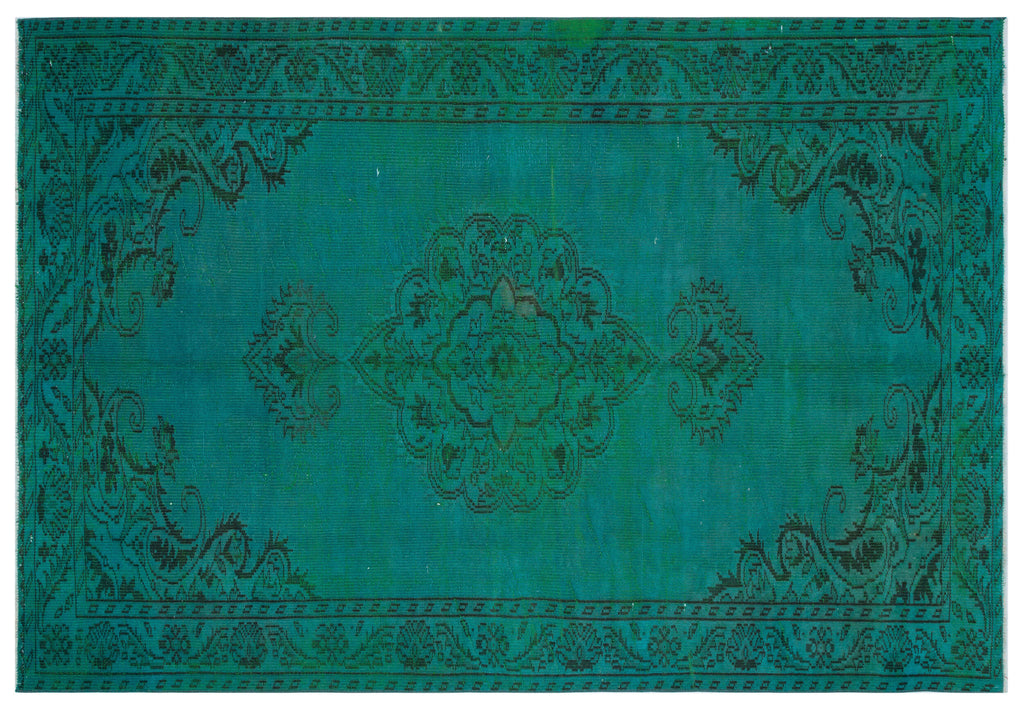 Traditional Design Turquoise Over Dyed Vintage Rug 5'10'' x 8'4'' ft 178 x 255 cm