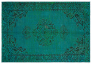 Traditional Design Turquoise Over Dyed Vintage Rug 5'10'' x 8'4'' ft 178 x 255 cm