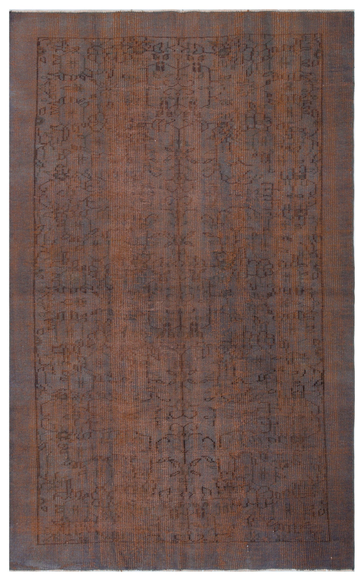 Brown Over Dyed Vintage Rug 5&#39;1&#39;&#39; x 8&#39;5&#39;&#39; ft 156 x 257 cm