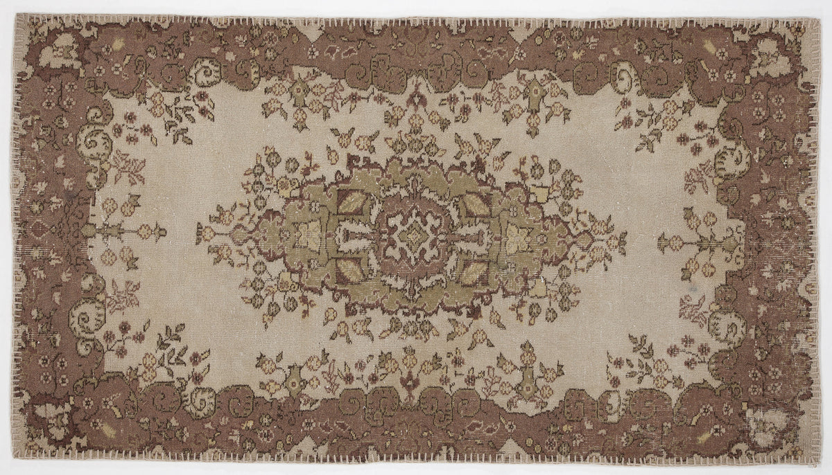 Beige Over Dyed Vintage Rug 3&#39;11&#39;&#39; x 7&#39;0&#39;&#39; ft 120 x 214 cm