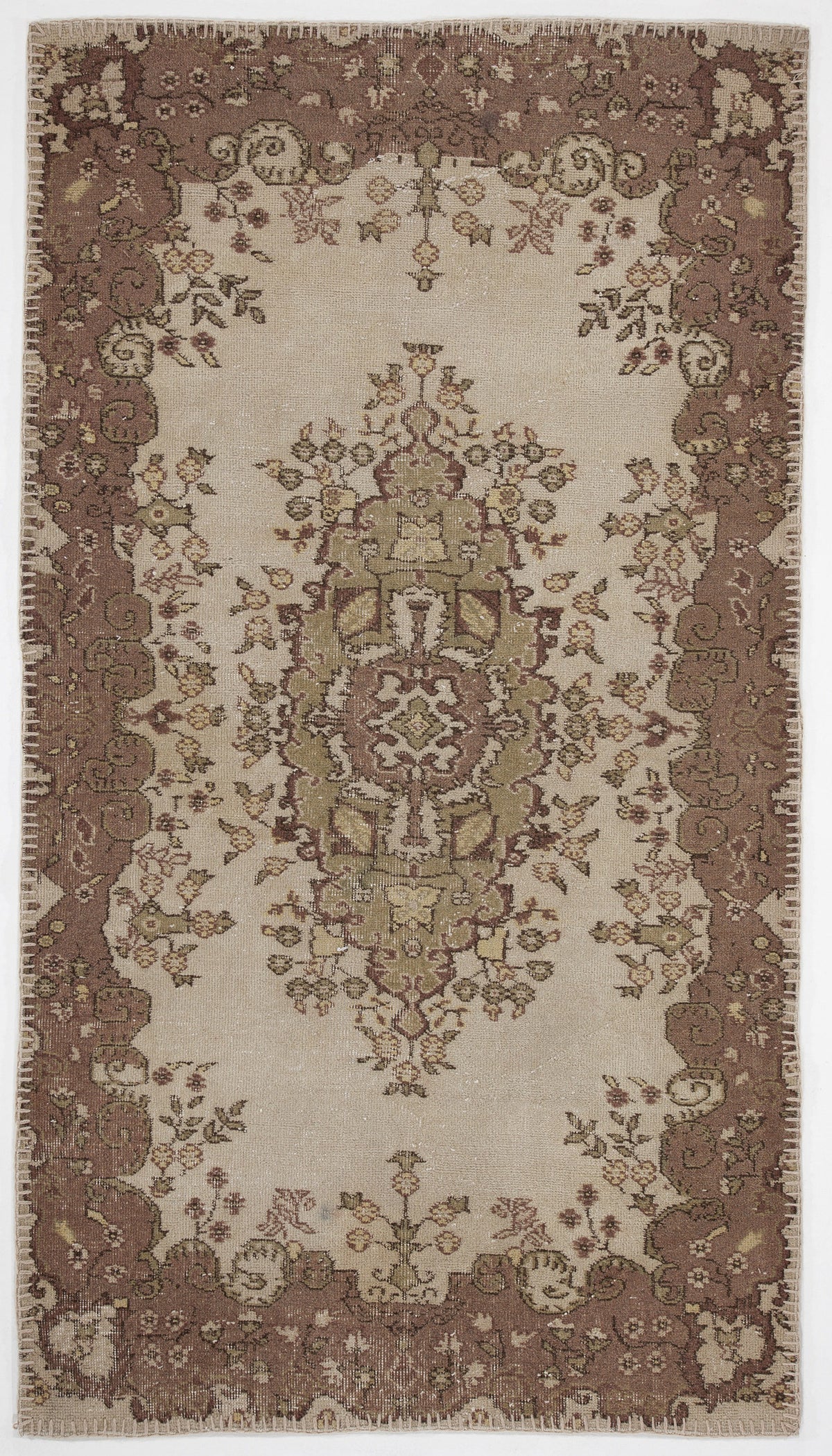 Beige Over Dyed Vintage Rug 3&#39;11&#39;&#39; x 7&#39;0&#39;&#39; ft 120 x 214 cm