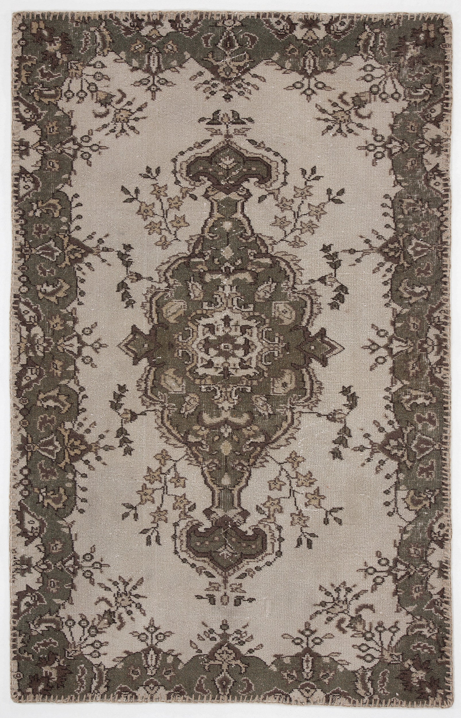 Beige Over Dyed Vintage Rug 3'11'' x 6'3'' ft 120 x 190 cm