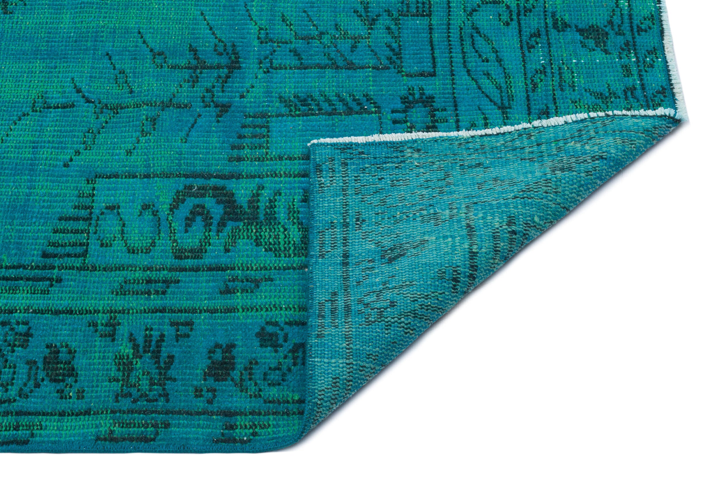 Traditional Design Turquoise Over Dyed Vintage Rug 5'1'' x 7'10'' ft 154 x 240 cm