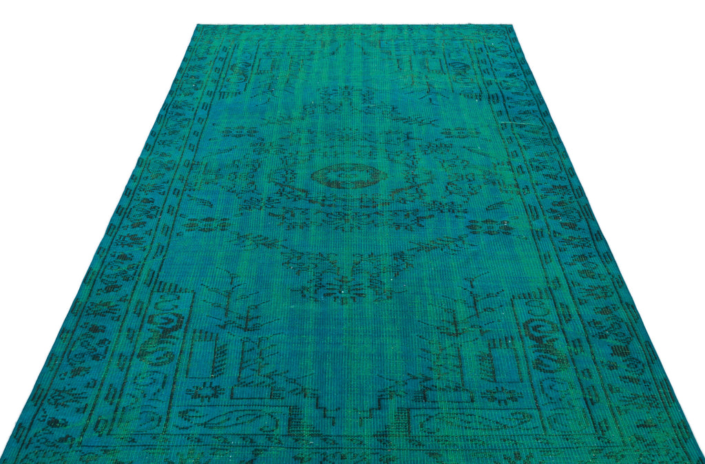 Traditional Design Turquoise Over Dyed Vintage Rug 5'1'' x 7'10'' ft 154 x 240 cm