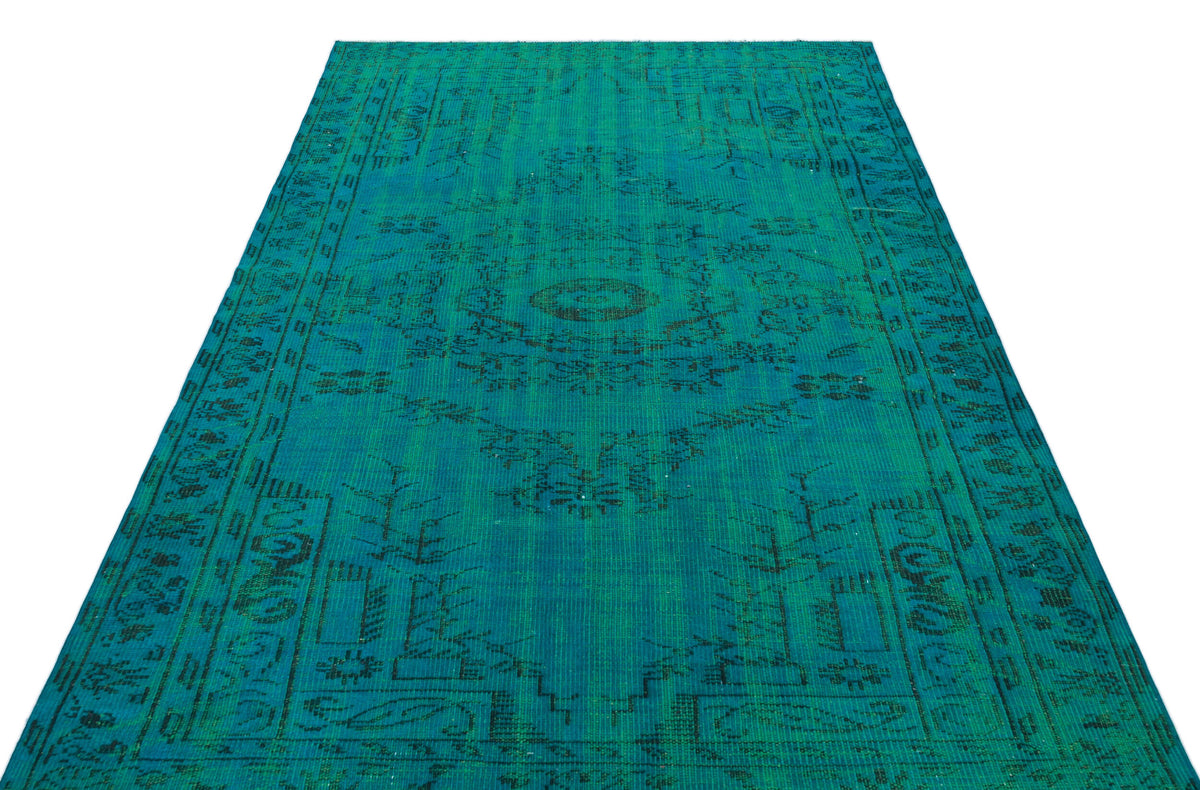 Traditional Design Turquoise Over Dyed Vintage Rug 5&#39;1&#39;&#39; x 7&#39;10&#39;&#39; ft 154 x 240 cm