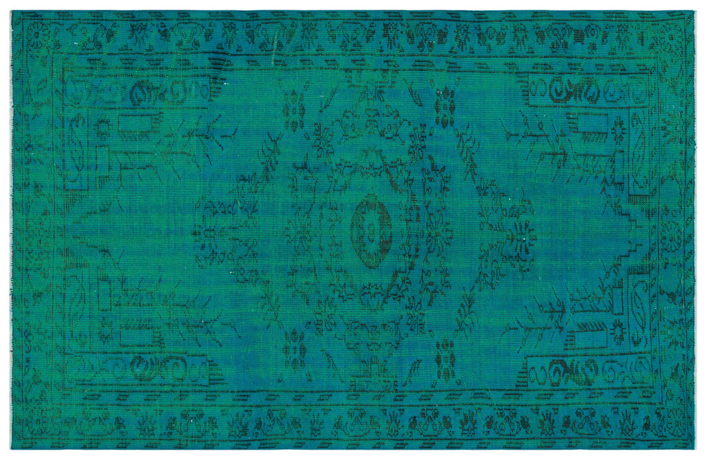 Traditional Design Turquoise Over Dyed Vintage Rug 5'1'' x 7'10'' ft 154 x 240 cm