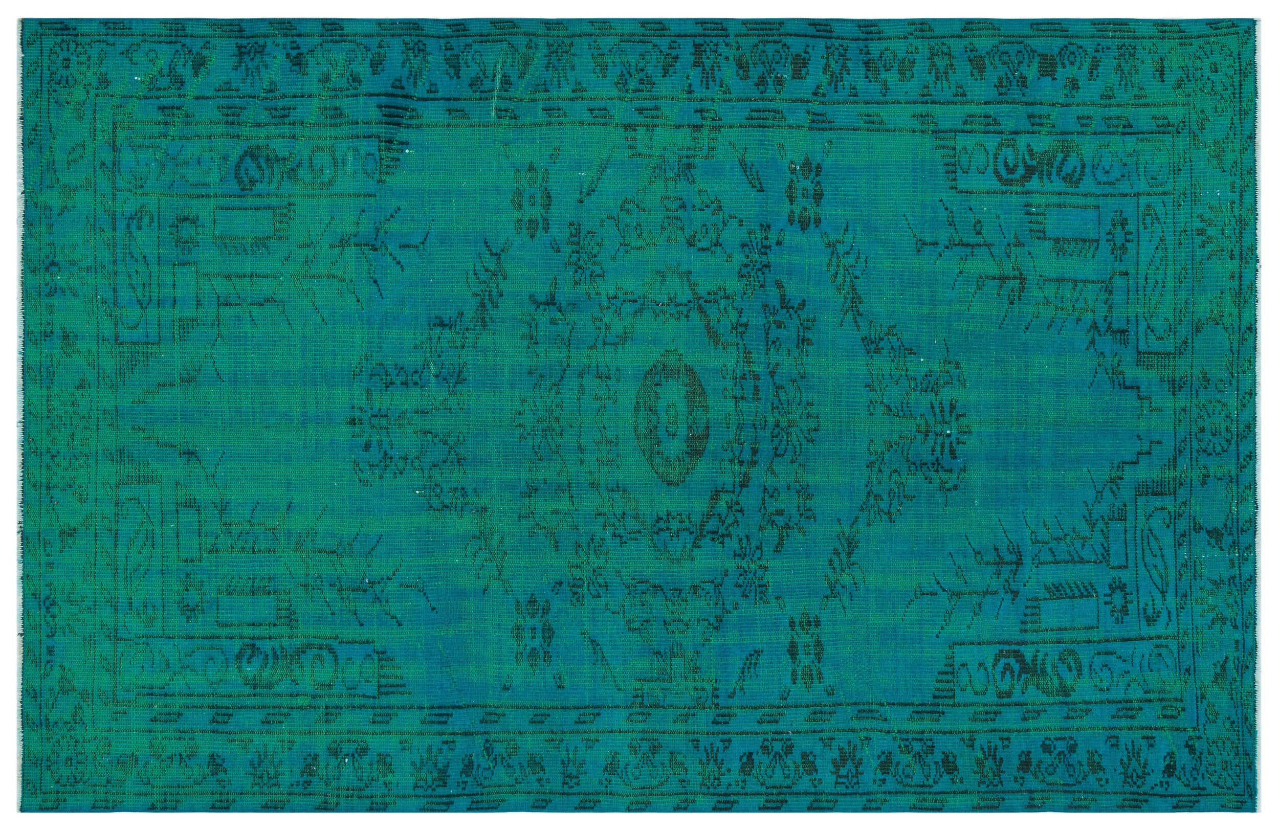 Traditional Design Turquoise Over Dyed Vintage Rug 5'1'' x 7'10'' ft 154 x 240 cm