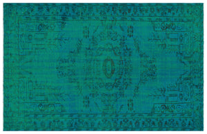 Traditional Design Turquoise Over Dyed Vintage Rug 5'1'' x 7'10'' ft 154 x 240 cm