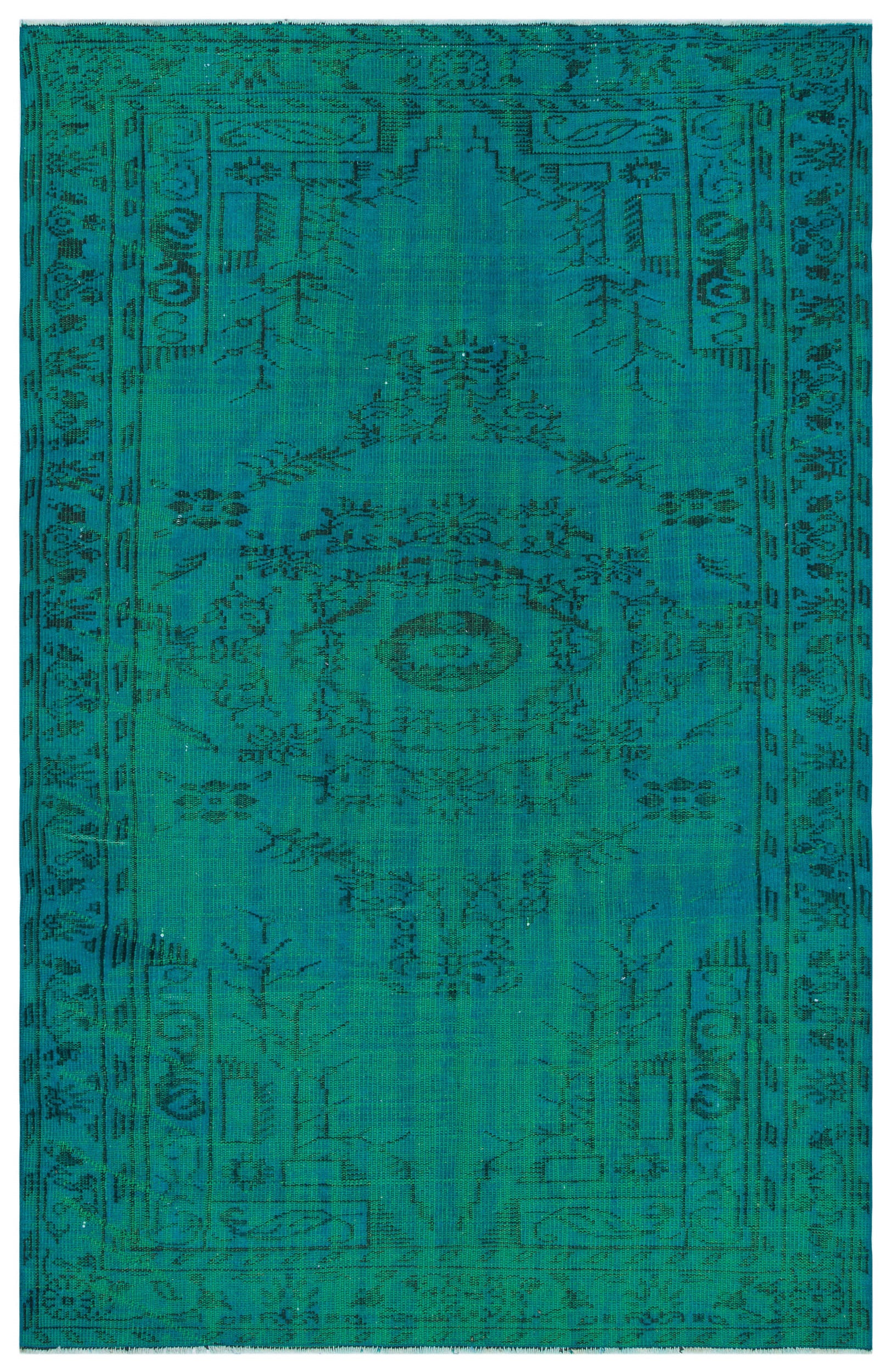 Traditional Design Turquoise Over Dyed Vintage Rug 5'1'' x 7'10'' ft 154 x 240 cm