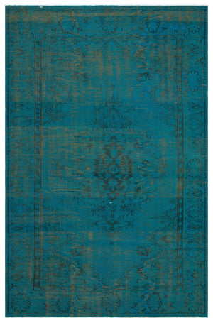 Traditional Design Turquoise Over Dyed Vintage Rug 5'9'' x 8'10'' ft 175 x 270 cm
