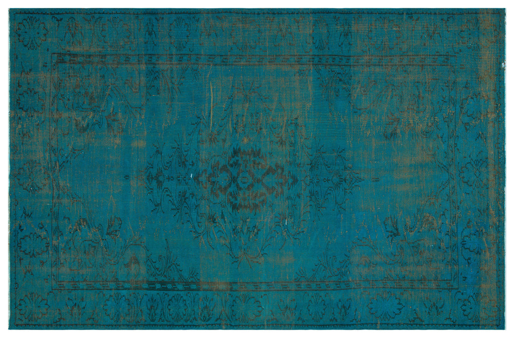 Traditional Design Turquoise Over Dyed Vintage Rug 5'9'' x 8'10'' ft 175 x 270 cm