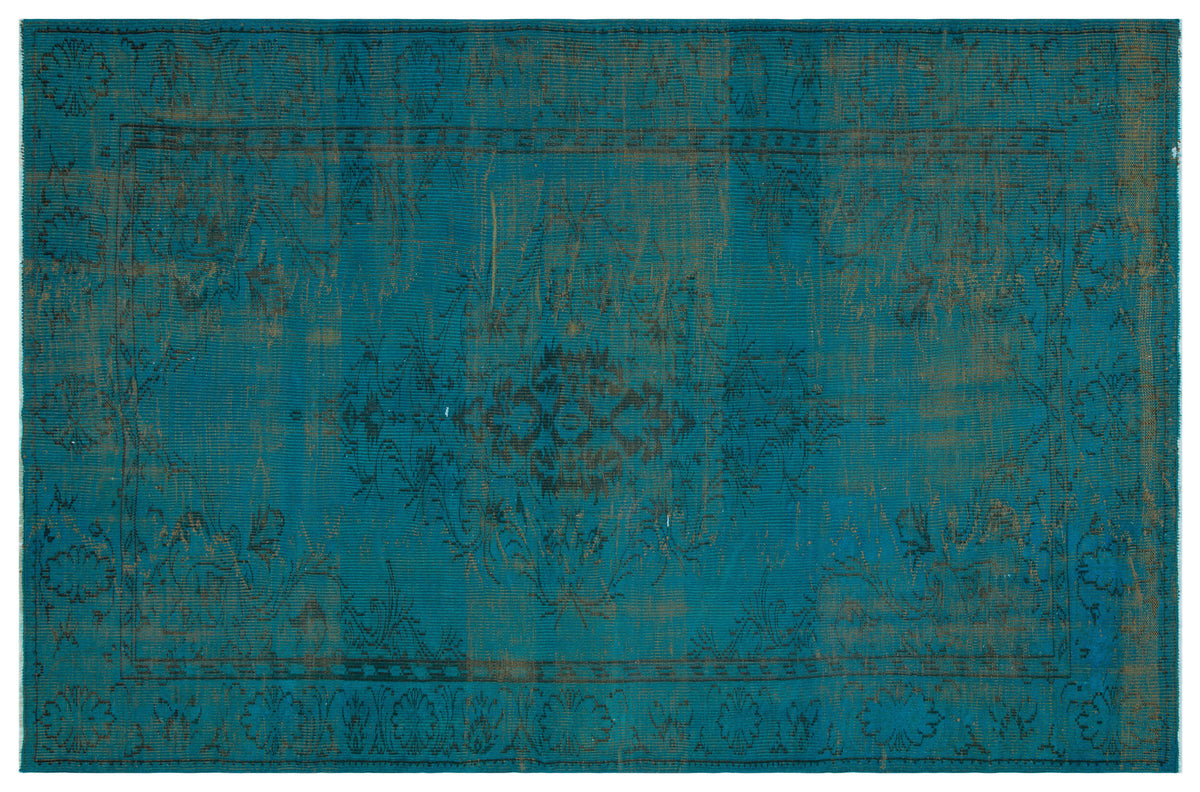Traditional Design Turquoise Over Dyed Vintage Rug 5&#39;9&#39;&#39; x 8&#39;10&#39;&#39; ft 175 x 270 cm