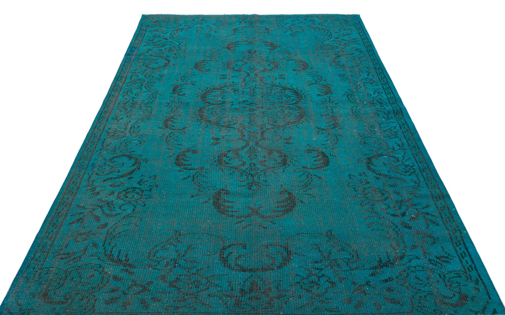 Traditional Design Turquoise Over Dyed Vintage Rug 5'8'' x 8'12'' ft 172 x 274 cm