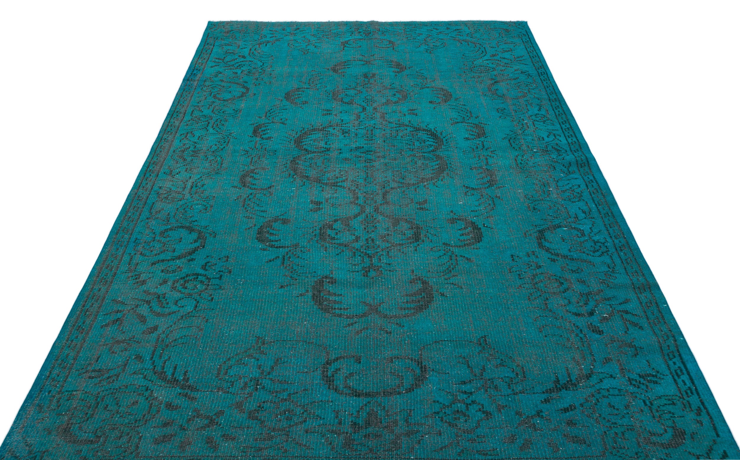 Traditional Design Turquoise Over Dyed Vintage Rug 5'8'' x 8'12'' ft 172 x 274 cm