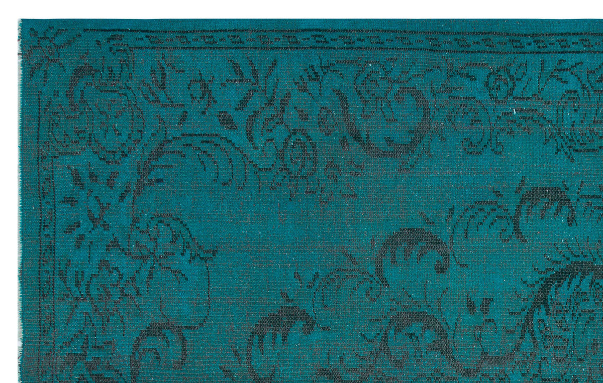 Traditional Design Turquoise Over Dyed Vintage Rug 5&#39;8&#39;&#39; x 8&#39;12&#39;&#39; ft 172 x 274 cm