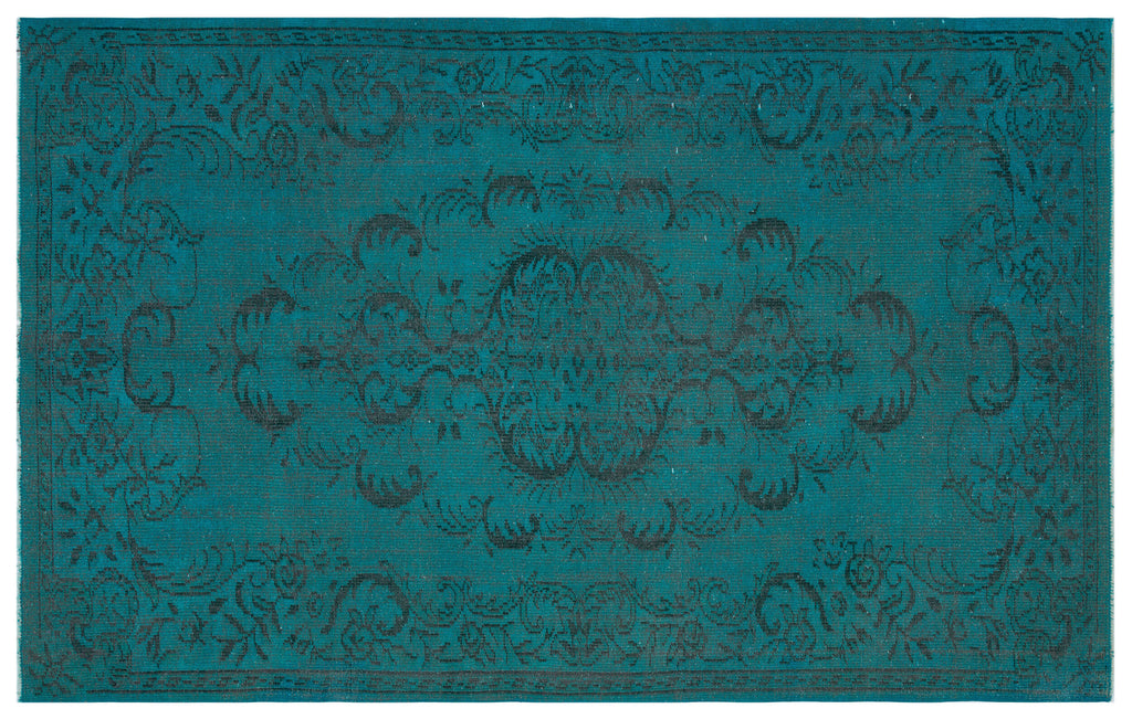 Traditional Design Turquoise Over Dyed Vintage Rug 5'8'' x 8'12'' ft 172 x 274 cm