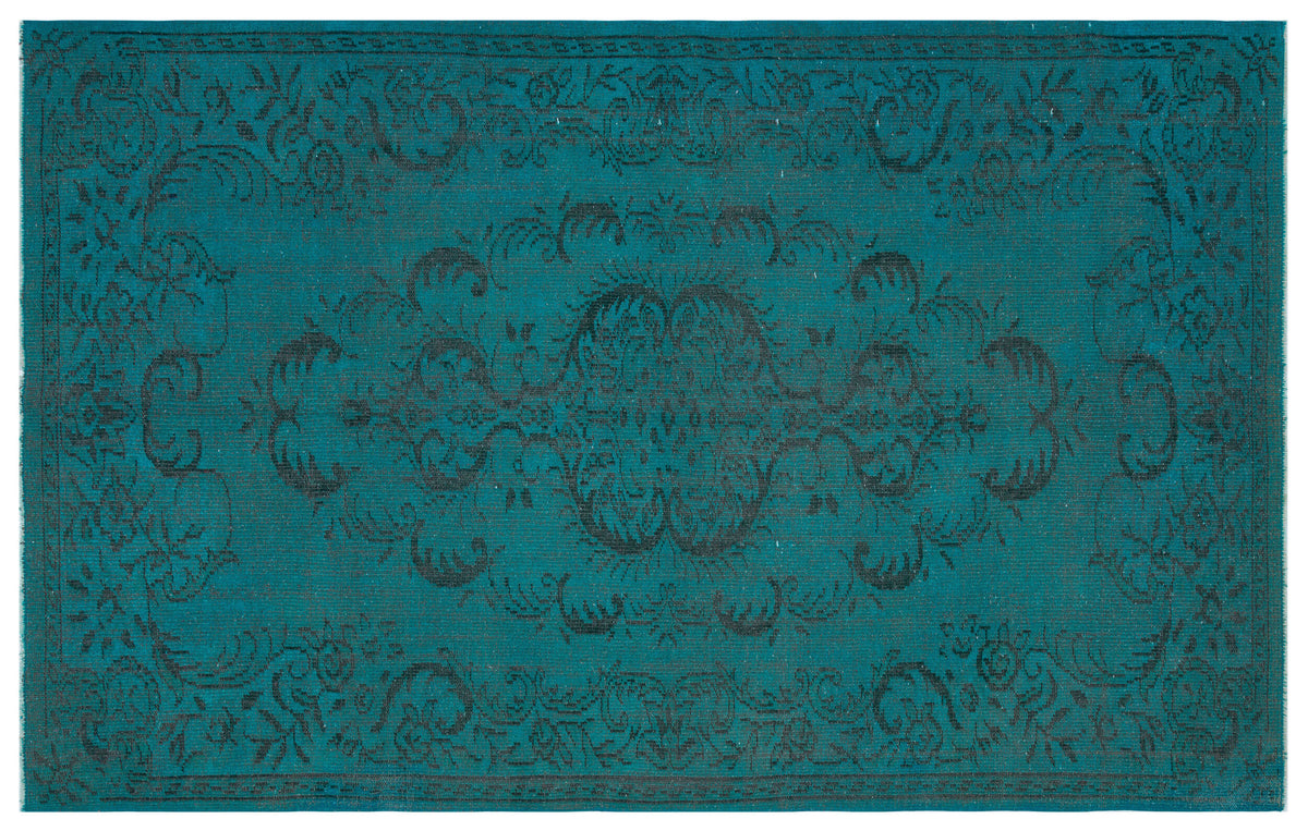 Traditional Design Turquoise Over Dyed Vintage Rug 5&#39;8&#39;&#39; x 8&#39;12&#39;&#39; ft 172 x 274 cm