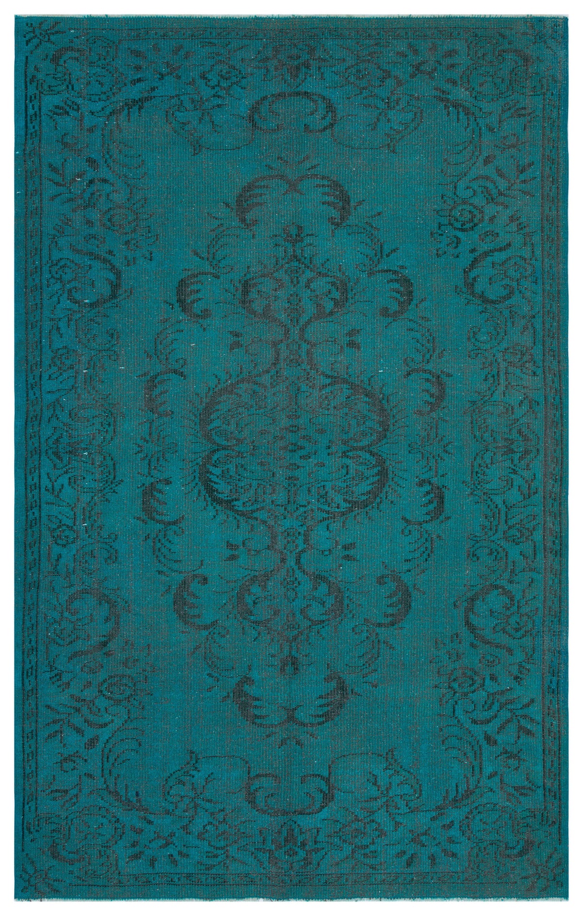 Traditional Design Turquoise Over Dyed Vintage Rug 5&#39;8&#39;&#39; x 8&#39;12&#39;&#39; ft 172 x 274 cm
