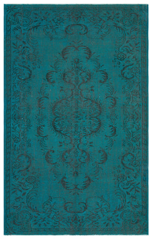 Traditional Design Turquoise Over Dyed Vintage Rug 5'8'' x 8'12'' ft 172 x 274 cm