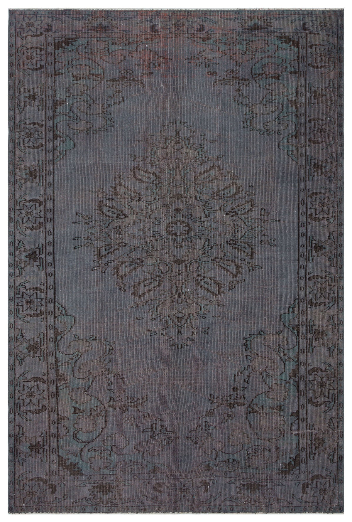 Gray Over Dyed Vintage Rug 6&#39;1&#39;&#39; x 9&#39;2&#39;&#39; ft 186 x 280 cm
