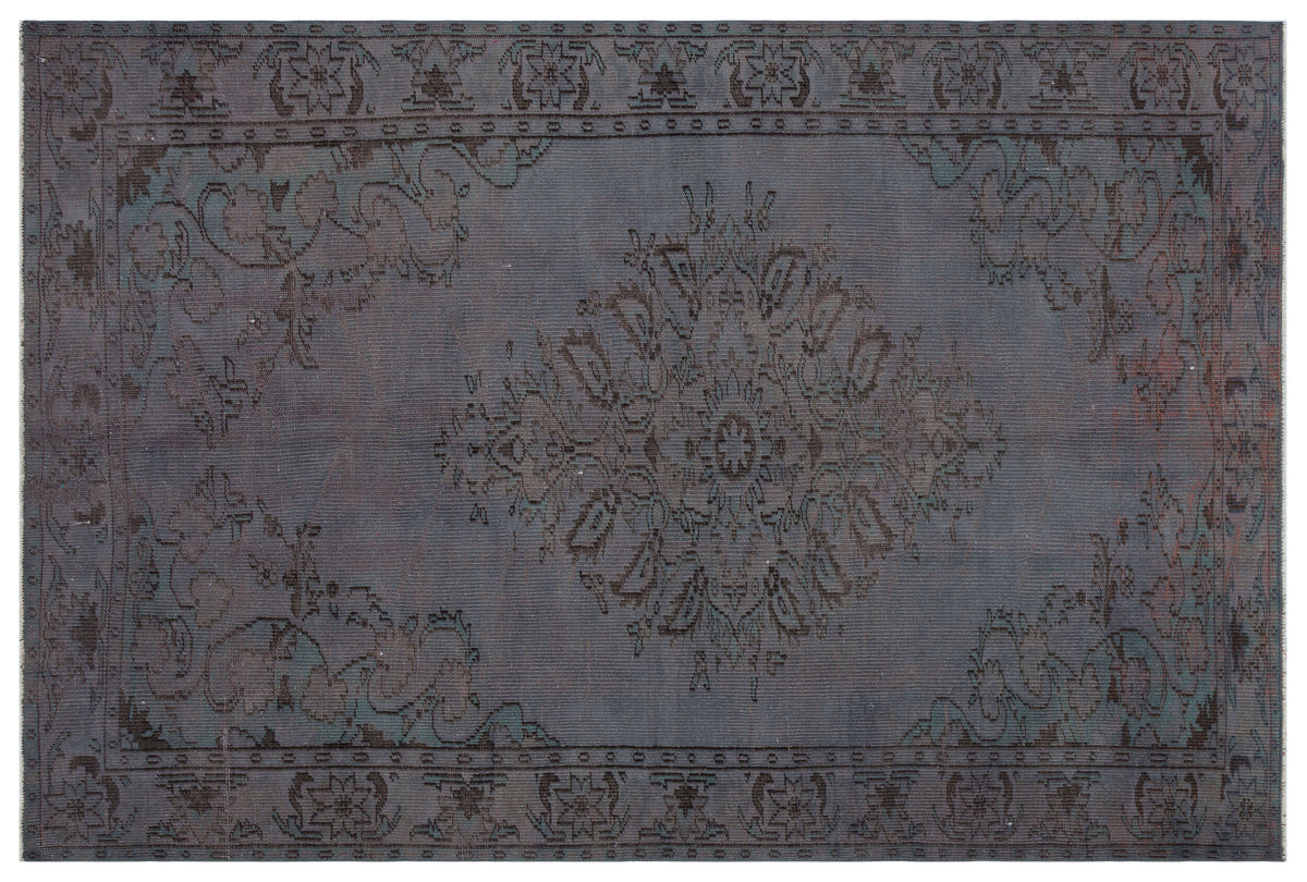 Gray Over Dyed Vintage Rug 6&#39;1&#39;&#39; x 9&#39;2&#39;&#39; ft 186 x 280 cm
