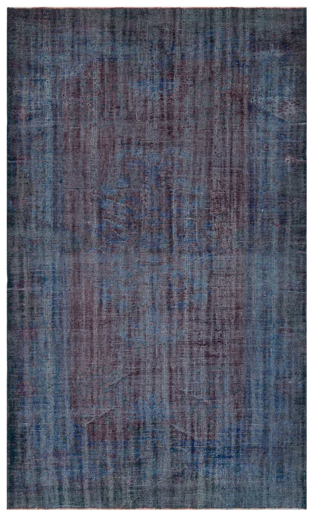 Distressed Blue Over Dyed Vintage Rug 5&#39;9&#39;&#39; x 9&#39;6&#39;&#39; ft 175 x 289 cm