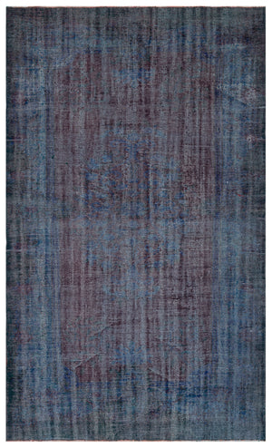 Distressed Blue Over Dyed Vintage Rug 5'9'' x 9'6'' ft 175 x 289 cm