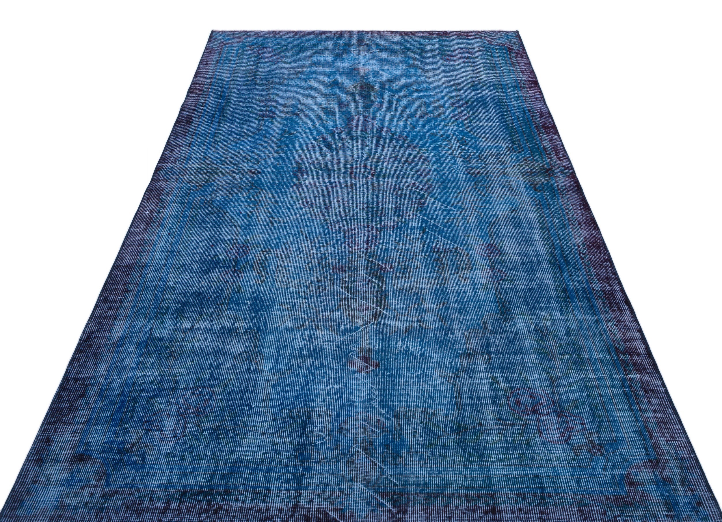Traditional Design Blue Over Dyed Vintage Rug 4'9'' x 8'5'' ft 146 x 257 cm