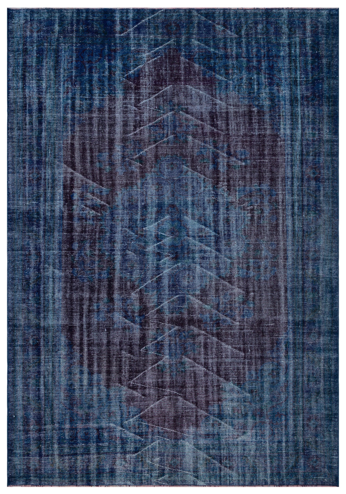 Traditional Design Indigo Blue Over Dyed Vintage Rug 6&#39;9&#39;&#39; x 9&#39;7&#39;&#39; ft 206 x 293 cm