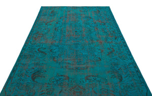 Traditional Design Turquoise Over Dyed Vintage Rug 5'9'' x 8'11'' ft 175 x 272 cm
