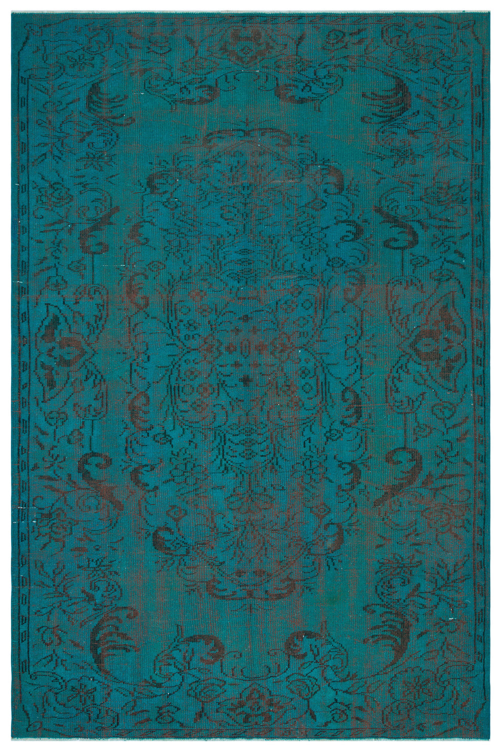 Traditional Design Turquoise Over Dyed Vintage Rug 5'9'' x 8'11'' ft 175 x 272 cm