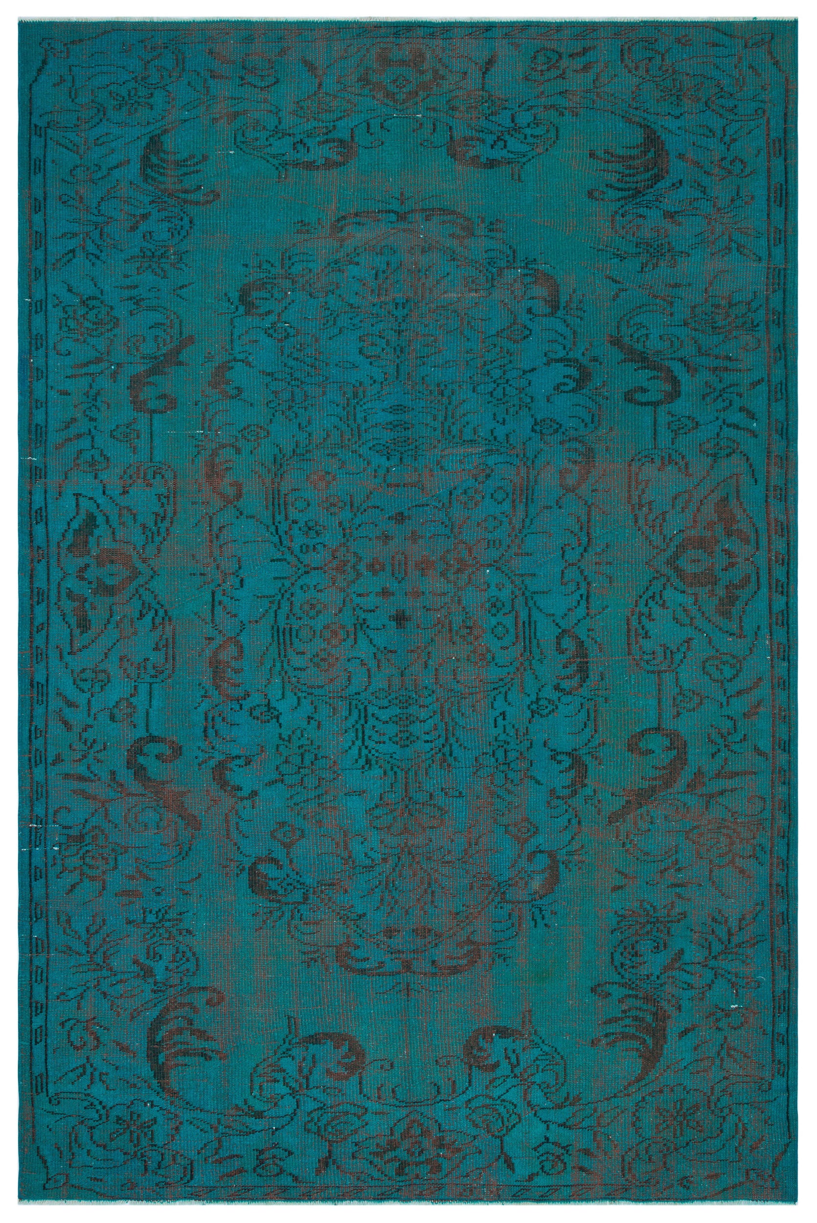 Traditional Design Turquoise Over Dyed Vintage Rug 5'9'' x 8'11'' ft 175 x 272 cm