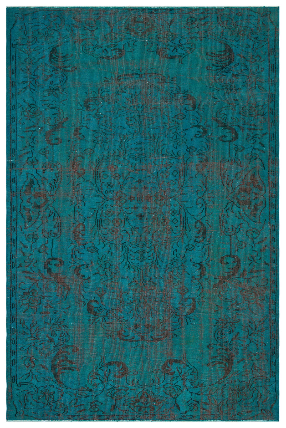 Traditional Design Turquoise Over Dyed Vintage Rug 5&#39;9&#39;&#39; x 8&#39;11&#39;&#39; ft 175 x 272 cm