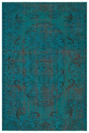 Traditional Design Turquoise Over Dyed Vintage Rug 5'9'' x 8'11'' ft 175 x 272 cm