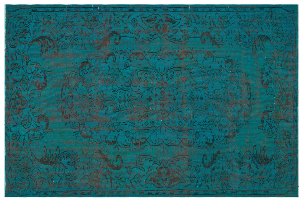 Traditional Design Turquoise Over Dyed Vintage Rug 5'9'' x 8'11'' ft 175 x 272 cm