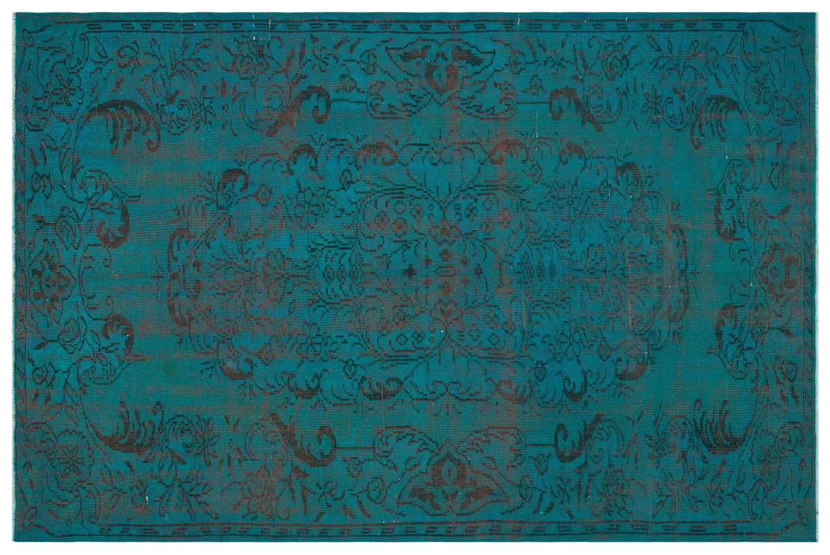 Traditional Design Turquoise Over Dyed Vintage Rug 5&#39;9&#39;&#39; x 8&#39;11&#39;&#39; ft 175 x 272 cm