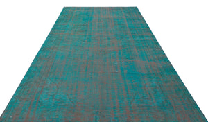 Turquoise  Over Dyed Vintage Rug 5'10'' x 9'4'' ft 179 x 285 cm