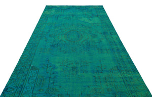 Traditional Design Turquoise Over Dyed Vintage Rug 5'6'' x 9'6'' ft 168 x 290 cm