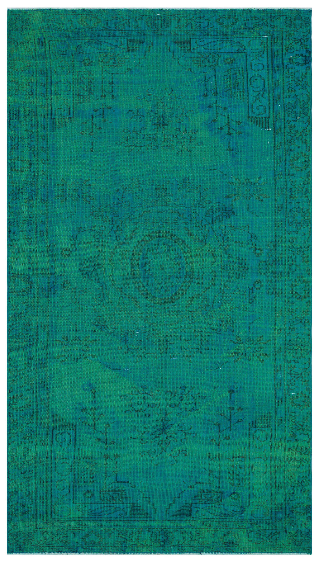 Traditional Design Turquoise Over Dyed Vintage Rug 5'6'' x 9'6'' ft 168 x 290 cm