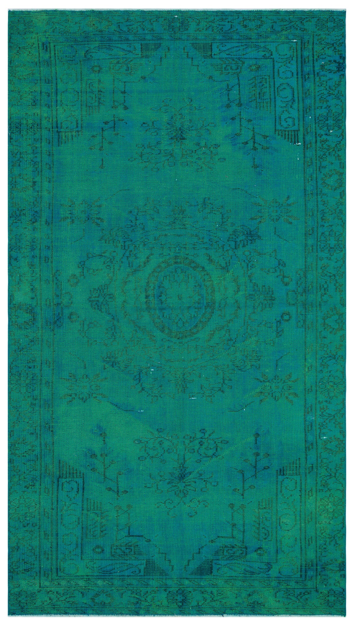 Traditional Design Turquoise Over Dyed Vintage Rug 5&#39;6&#39;&#39; x 9&#39;6&#39;&#39; ft 168 x 290 cm
