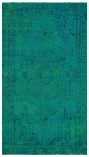 Traditional Design Turquoise Over Dyed Vintage Rug 5'6'' x 9'6'' ft 168 x 290 cm