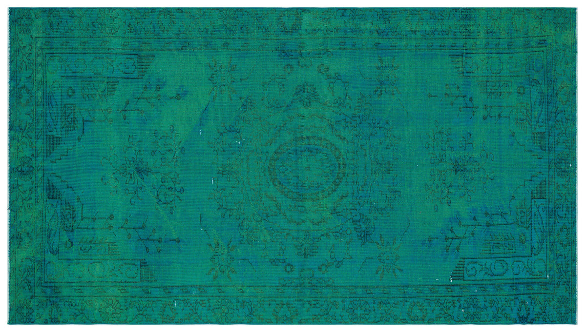 Traditional Design Turquoise Over Dyed Vintage Rug 5&#39;6&#39;&#39; x 9&#39;6&#39;&#39; ft 168 x 290 cm