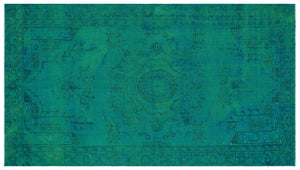 Traditional Design Turquoise Over Dyed Vintage Rug 5'6'' x 9'6'' ft 168 x 290 cm