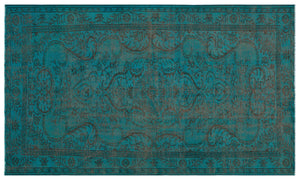 Traditional Design Blue Over Dyed Vintage Rug 4'11'' x 8'5'' ft 150 x 256 cm