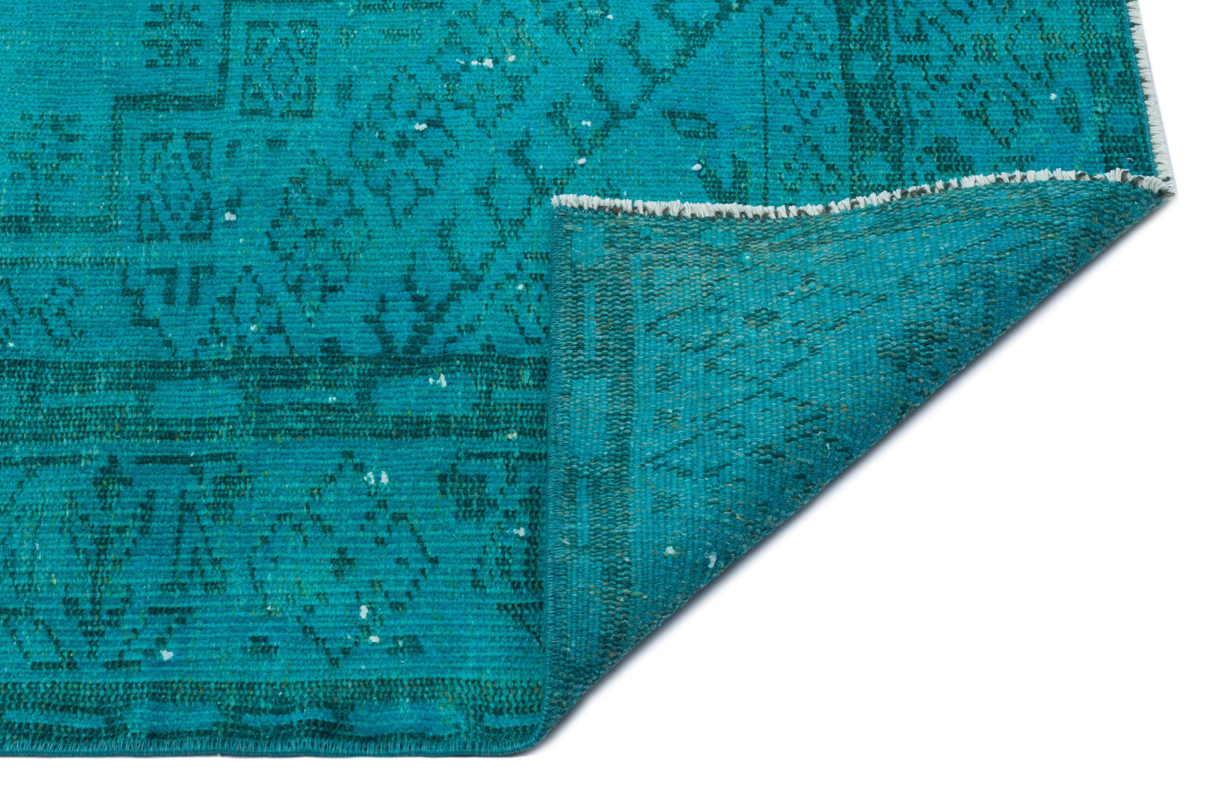 Traditional Design Turquoise Over Dyed Vintage Rug 6'2'' x 9'5'' ft 188 x 288 cm
