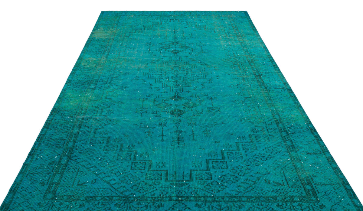 Traditional Design Turquoise Over Dyed Vintage Rug 6&#39;2&#39;&#39; x 9&#39;5&#39;&#39; ft 188 x 288 cm