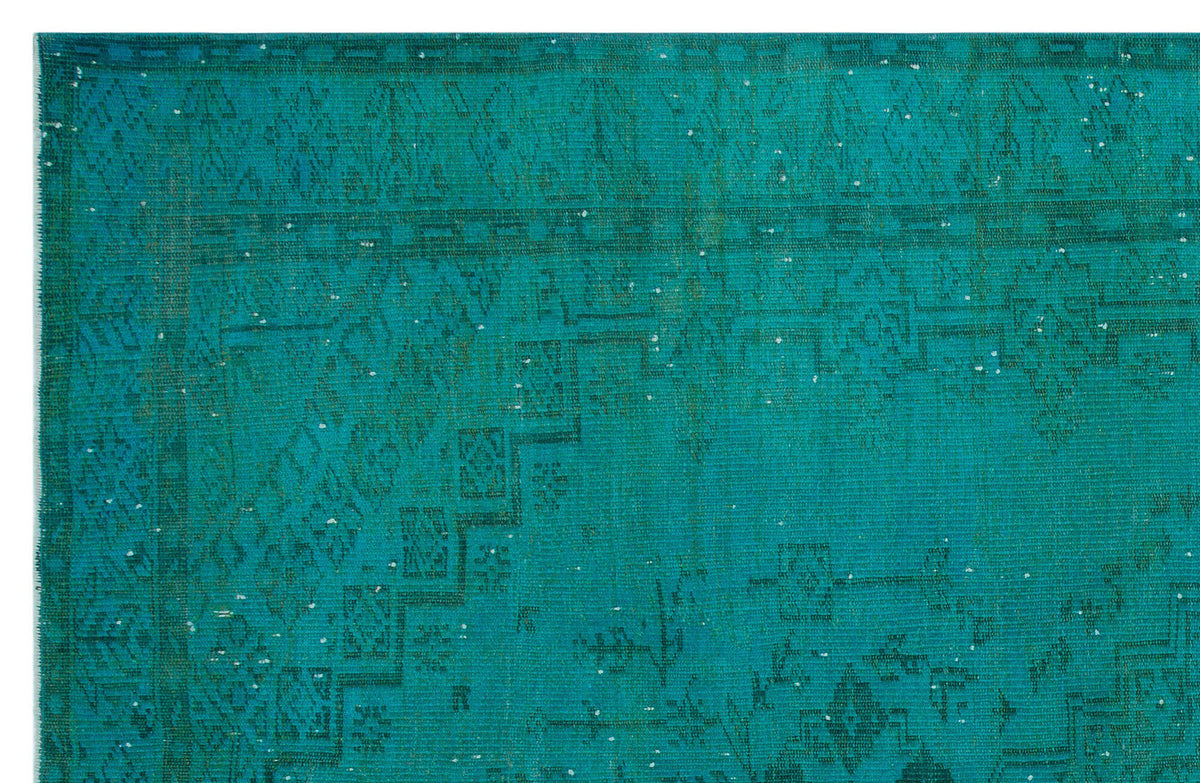 Traditional Design Turquoise Over Dyed Vintage Rug 6&#39;2&#39;&#39; x 9&#39;5&#39;&#39; ft 188 x 288 cm