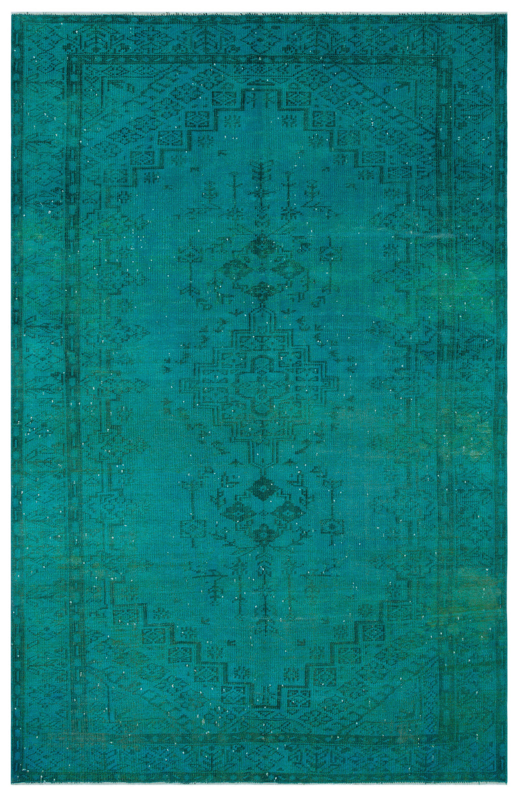 Traditional Design Turquoise Over Dyed Vintage Rug 6'2'' x 9'5'' ft 188 x 288 cm