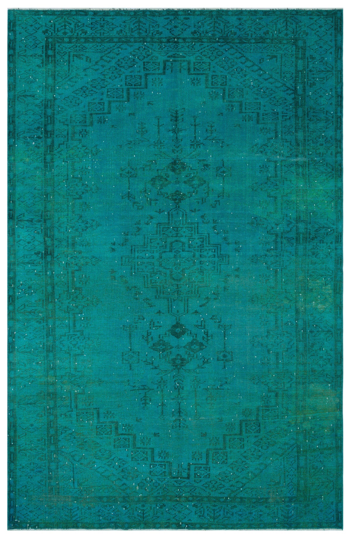 Traditional Design Turquoise Over Dyed Vintage Rug 6&#39;2&#39;&#39; x 9&#39;5&#39;&#39; ft 188 x 288 cm