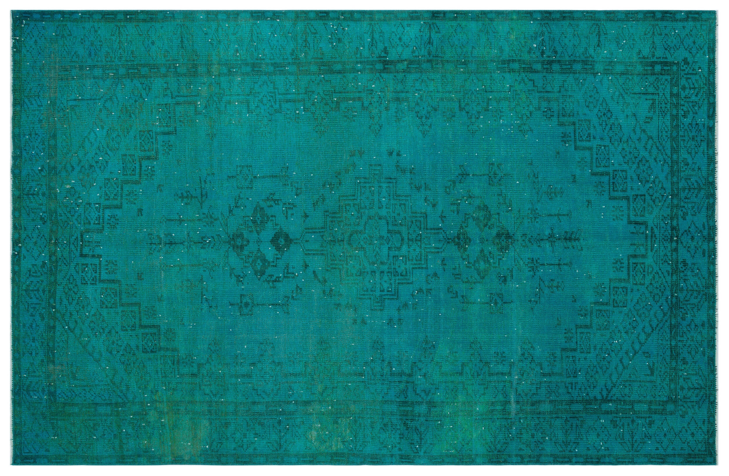 Traditional Design Turquoise Over Dyed Vintage Rug 6'2'' x 9'5'' ft 188 x 288 cm